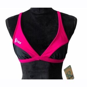 RoxStar Women’s Pink Black Performance Volleyball Bikini Swim Top‎ Small NEW